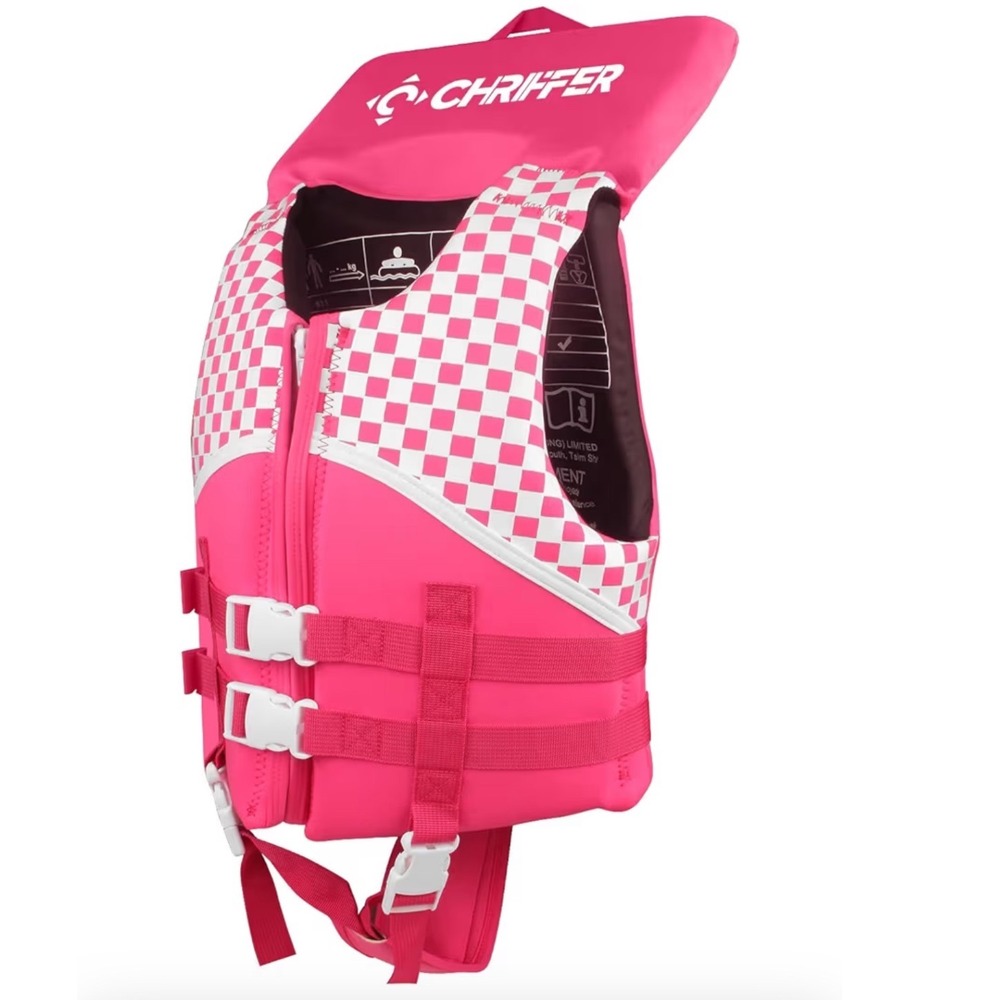 Chriffer Kids Swim Life Vest Jacket Pink Mermaid Checked Neoprene Size M 33-55lb